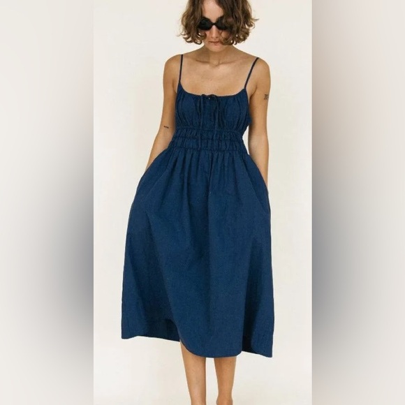 Ciao Lucia Dresses & Skirts - Ciao Lucia Gabriela Navy Smocked Midi Dress Cotton Poplin Sleeveless L $305